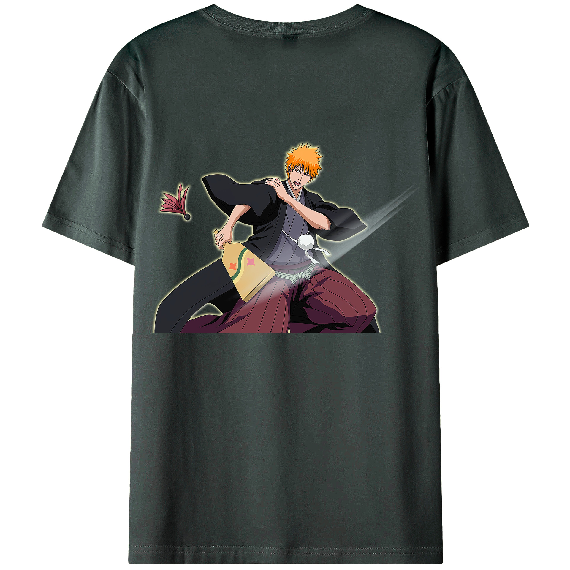 （画像用） ブリーチ 黒崎一護（くろさき いちご）BLEACH Kurosaki Ichigo 綿100％ メンズ半袖Tシャツ（バックプリント） 通気性